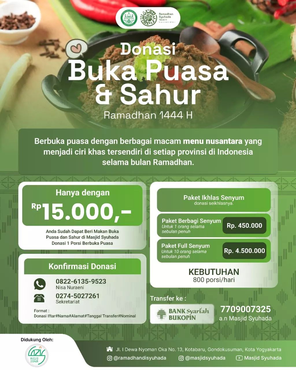 Informasi Detail Mengenai Donasi Buka Puasa & Sahur Masjid Syuhada 