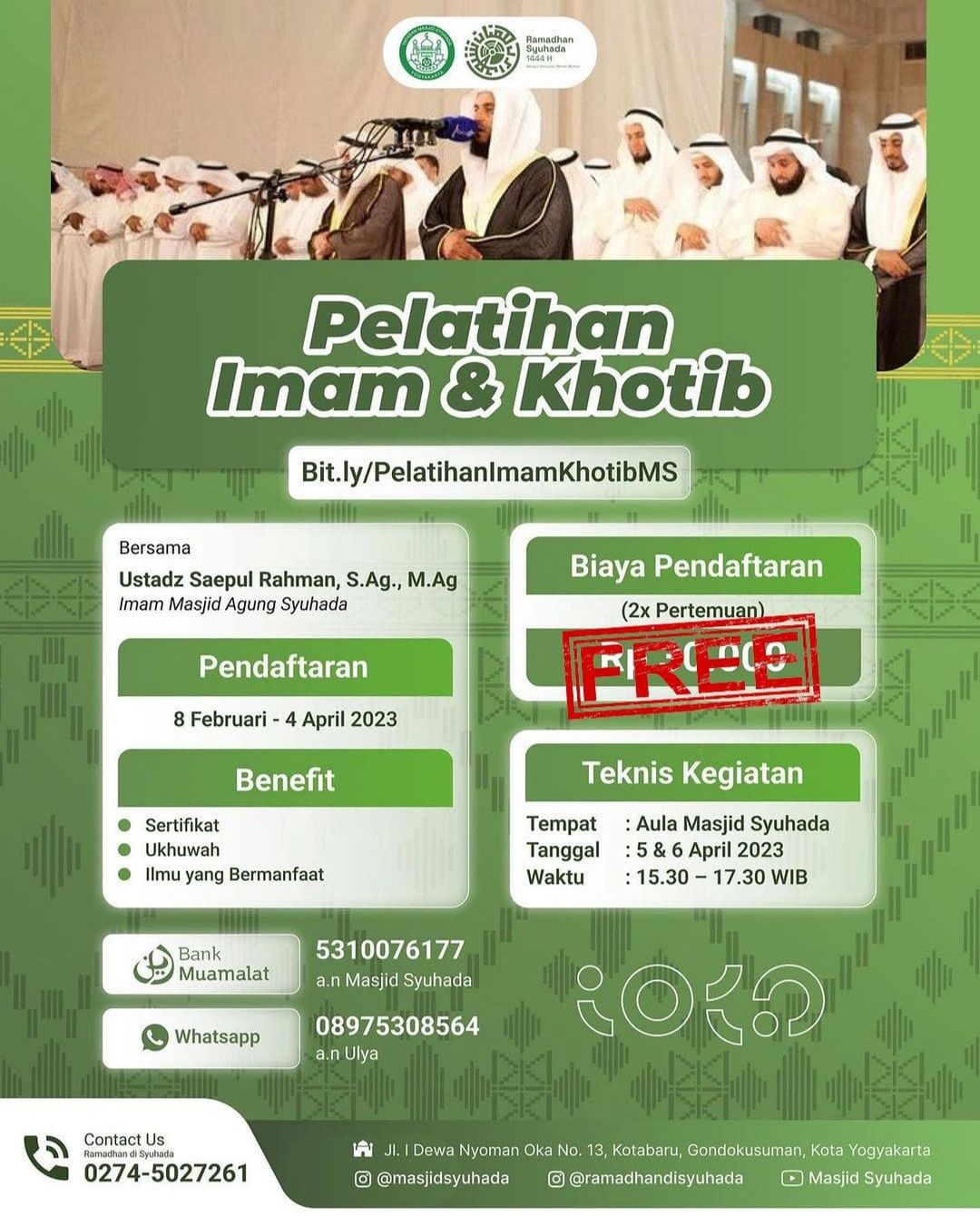 Pelatihan Imam dan Khotib di Masjid Syuhada Yogyakarta