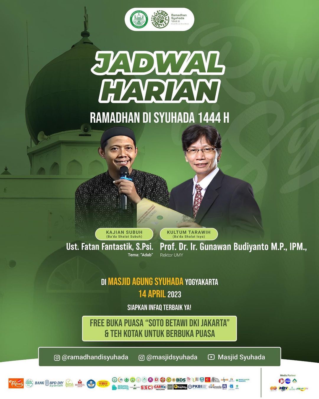 Jadwal Kajian Masjid Syuhada 14 April 2023